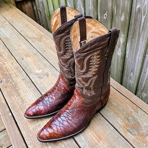 Vintage Custom Exotic Sea Turtle 🐢 Cowboy Boots Brown Size 13 Wide AUTHENTIC!